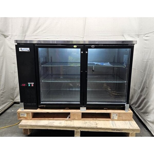 Scratch and Dent Avantco UBB-2G-HC 59" Black Counter Height Glass Door Back Bar Refrigerator with LED Lighting