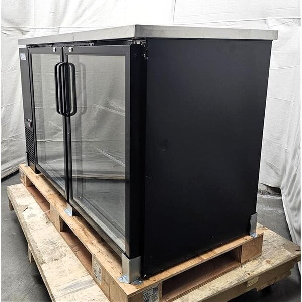 Scratch and Dent Avantco UBB-2G-HC 59" Black Counter Height Glass Door Back Bar Refrigerator with LED Lighting