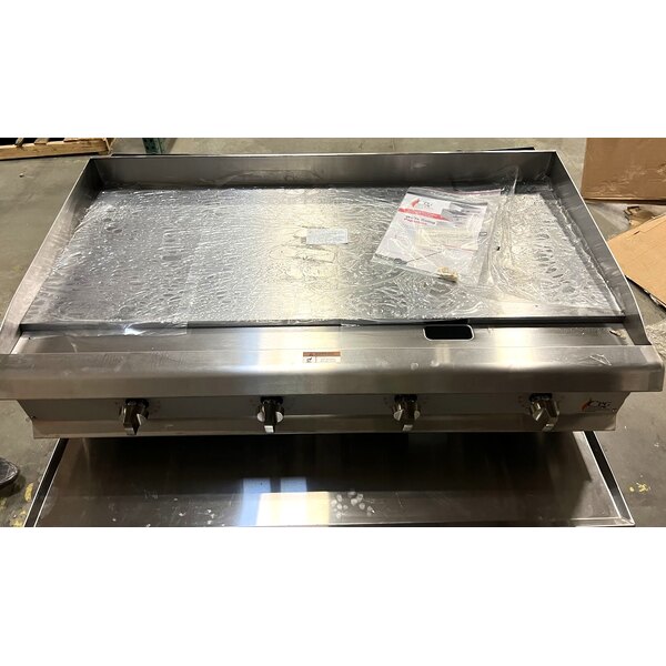 Scratch and Dent Cooking Performance Group G48T 48" Gas Countertop Griddle with Thermostatic Controls and 48", 2 Drawer Refrigerated Base - 120,000 BTU