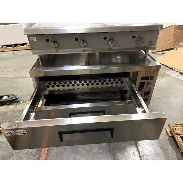 Scratch and Dent Cooking Performance Group G48T 48" Gas Countertop Griddle with Thermostatic Controls and 48", 2 Drawer Refrigerated Base - 120,000 BTU