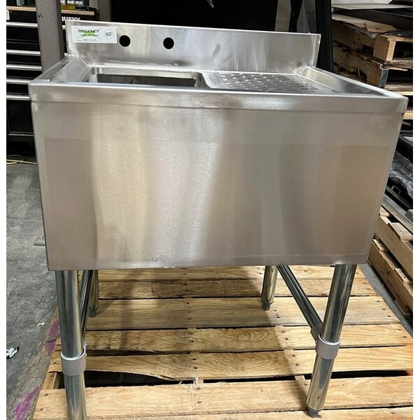 Scratch and Dent Regency 24" x 18 3/4" One Bowl Underbar Sink with Faucet and Right Drainboard