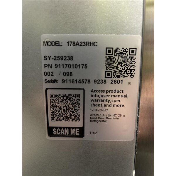 Scratch and Dent Avantco A-23R-HC 29" Solid Door Reach-In Refrigerator
