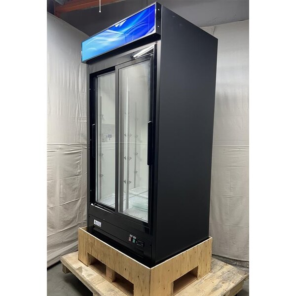 Scratch and Dent Avantco GDS-33-HCB 40" Black Sliding Glass Door Merchandiser Refrigerator with LED Lighting