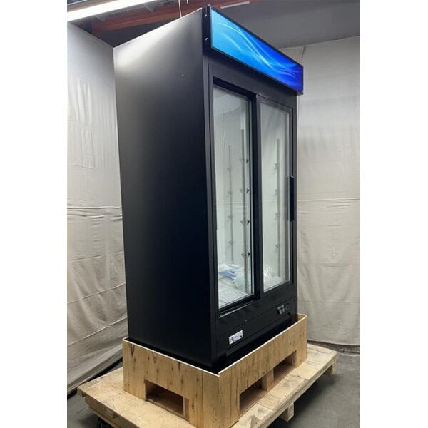 Scratch and Dent Avantco GDS-33-HCB 40" Black Sliding Glass Door Merchandiser Refrigerator with LED Lighting