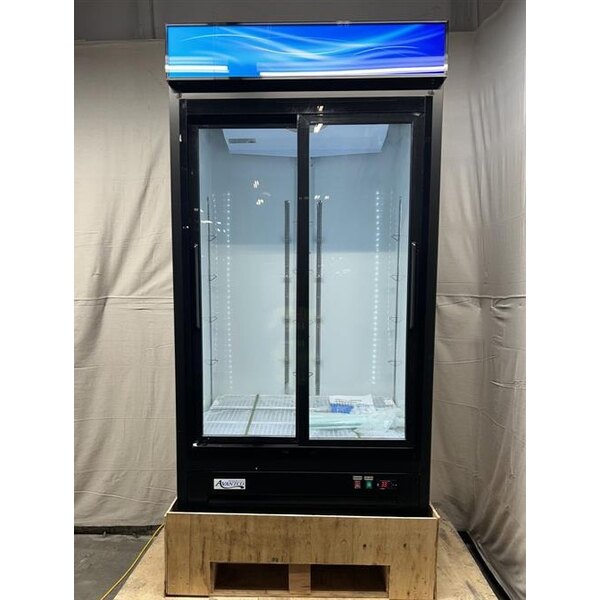 Scratch and Dent Avantco GDS-33-HCB 40" Black Sliding Glass Door Merchandiser Refrigerator with LED Lighting