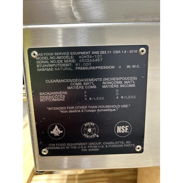 Scratch and Dent Wolf by Vulcan AGM36-NAT Natural Gas 36" Heavy-Duty Gas Countertop Griddle with Manual Controls - 81,000 BTU