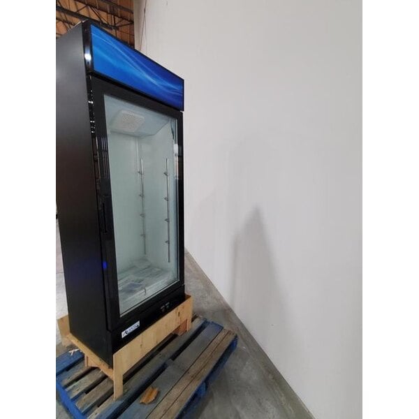 Scratch and Dent Avantco GDC-15-HC 25 5/8" Black Swing Glass Door Merchandiser Refrigerator with LED Lighting