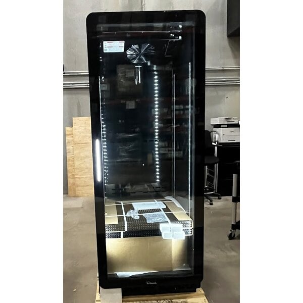 Scratch and Dent True CVM-27-HC~EGC01 30" Black Refrigerated Contemporary Glass Door Merchandiser with LED Lighting - 78 1/2" Tall