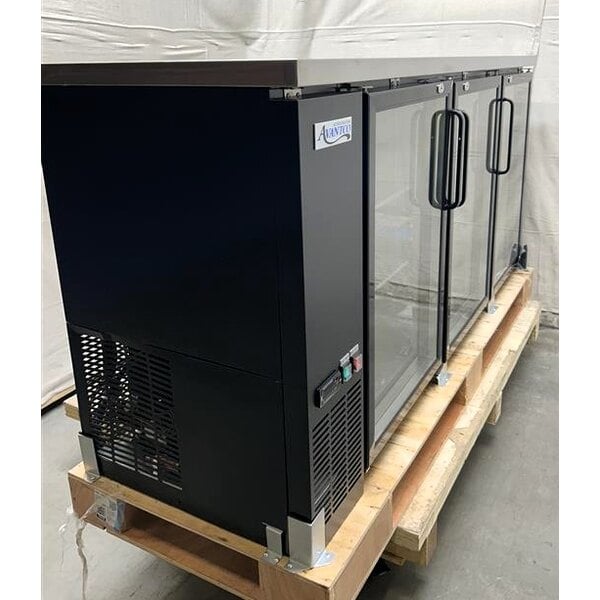 Scratch and Dent Avantco UBB-72G-HC 73" Black Counter Height Narrow Glass Door Back Bar Refrigerator with LED Lighting