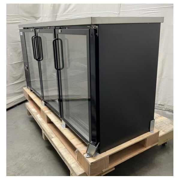 Scratch and Dent Avantco UBB-72G-HC 73" Black Counter Height Narrow Glass Door Back Bar Refrigerator with LED Lighting