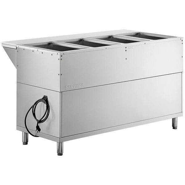 Scratch and Dent ServIt Four Pan Open Well Electric Steam Table with Partially Enclosed Base - 208/240V, 3000W