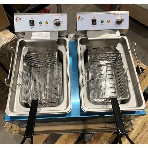 Scratch and Dent Cooking Performance Group EF302 30 lb. Dual Tank Heavy-Duty Electric Countertop Fryer - 208/240V, 8400/11,000W