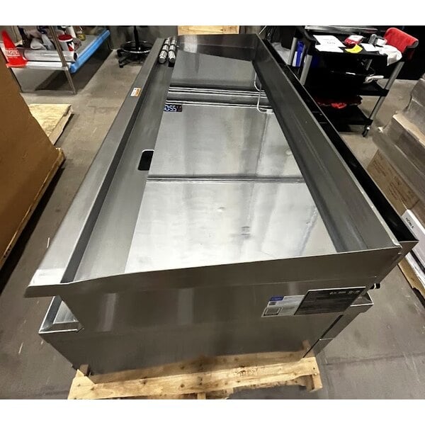 Scratch and Dent Cooking Performance Group 60N Ultra Series 60" Chrome Plated Natural Gas 5-Burner Countertop Griddle and 2 Drawer Refrigerated Base - 150,000 BTU