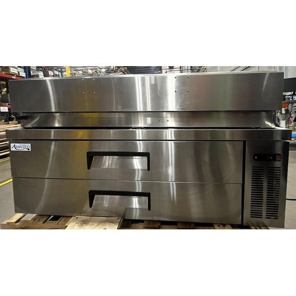 Scratch and Dent Cooking Performance Group 60N Ultra Series 60" Chrome Plated Natural Gas 5-Burner Countertop Griddle and 2 Drawer Refrigerated Base - 150,000 BTU