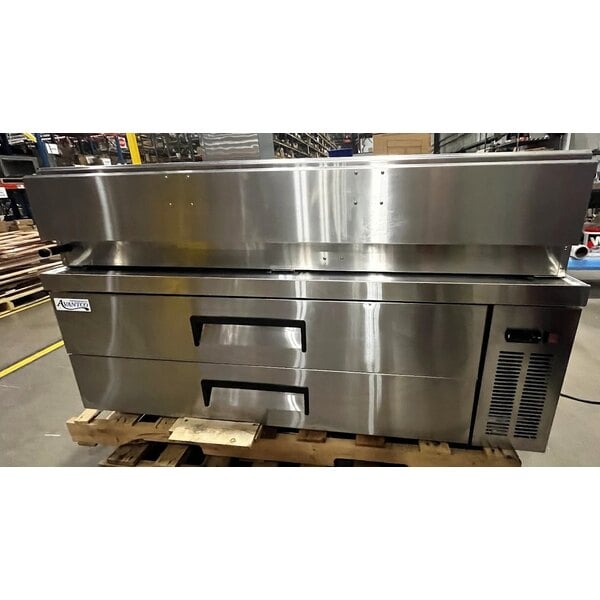 Scratch and Dent Cooking Performance Group 60N Ultra Series 60" Chrome Plated Natural Gas 5-Burner Countertop Griddle and 2 Drawer Refrigerated Base - 150,000 BTU