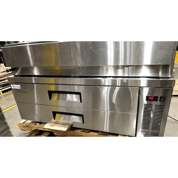 Scratch and Dent Cooking Performance Group 60N Ultra Series 60" Chrome Plated Natural Gas 5-Burner Countertop Griddle and 2 Drawer Refrigerated Base - 150,000 BTU