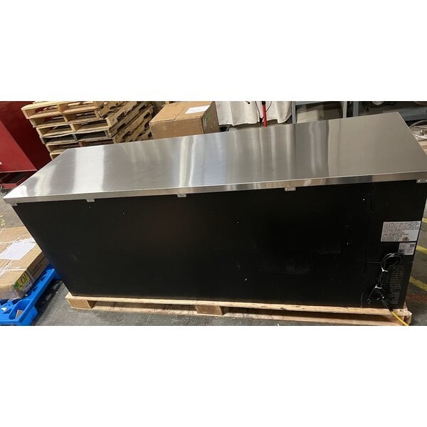Scratch and Dent Avantco UBB-4G-HC 90" Black Counter Height Glass Door Back Bar Refrigerator with LED Lighting