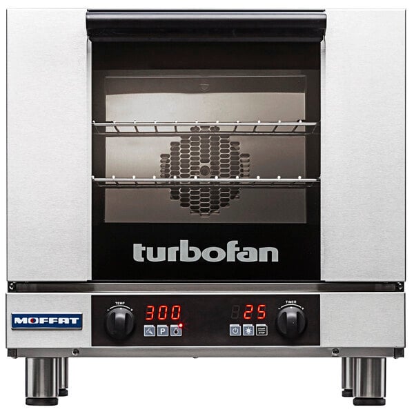 Scratch and Dent Moffat E23D3-T Turbofan Single Deck Half Size Electric Digital Convection Oven with Steam Injection - 220-240V, 1 Phase, 3 kW
