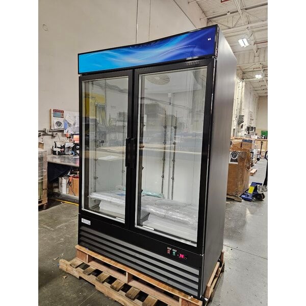 Scratch and Dent Avantco GDC-49-HC 53" Black Swing Glass Door Merchandiser Refrigerator with LED Lighting