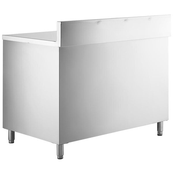 Scratch and Dent Regency 30" x 48" 16 Gauge Type 304 Stainless Steel Enclosed Base Open Front Table with Adjustable Midshelf and 6" Backsplash