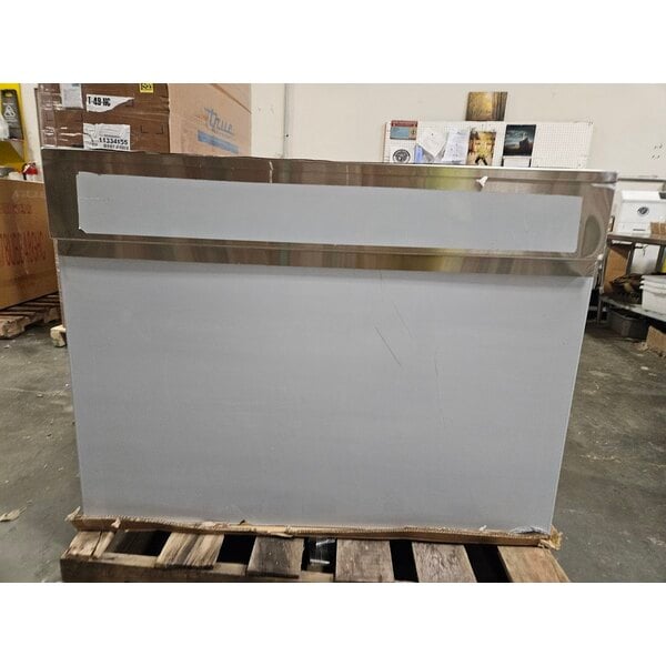 Scratch and Dent Regency 30" x 48" 16 Gauge Type 304 Stainless Steel Enclosed Base Open Front Table with Adjustable Midshelf and 6" Backsplash