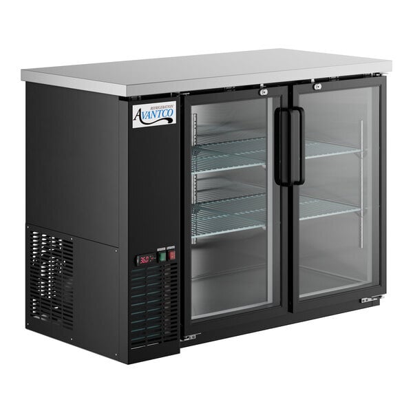 Scratch and Dent Avantco UBB-48G-HC 48" Black Counter Height Narrow Glass Door Back Bar Refrigerator with LED Lighting