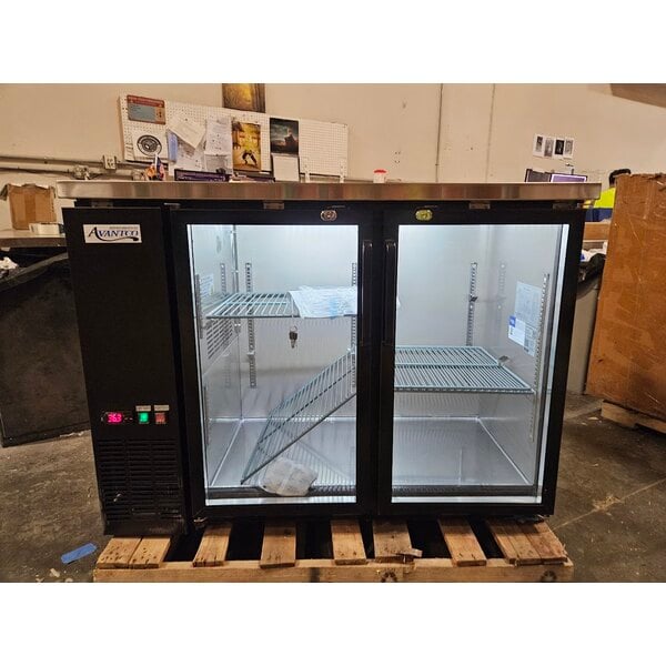 Scratch and Dent Avantco UBB-48G-HC 48" Black Counter Height Narrow Glass Door Back Bar Refrigerator with LED Lighting