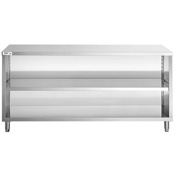 Scratch and Dent Regency 30" x 72" 16 Gauge Type 304 Stainless Steel Enclosed Base Table with Open Front and Adjustable Midshelf