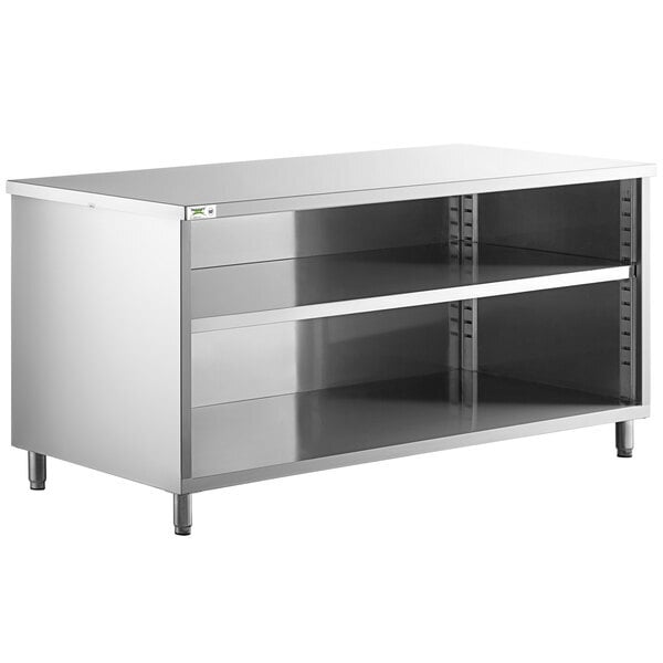 Scratch and Dent Regency 30" x 72" 16 Gauge Type 304 Stainless Steel Enclosed Base Table with Open Front and Adjustable Midshelf