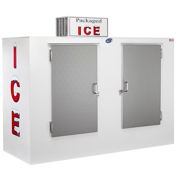 Scratch and Dent Leer 100AS-R290 94" Outdoor Auto Defrost Ice Merchandiser with Straight Front and Galvanized Steel Doors