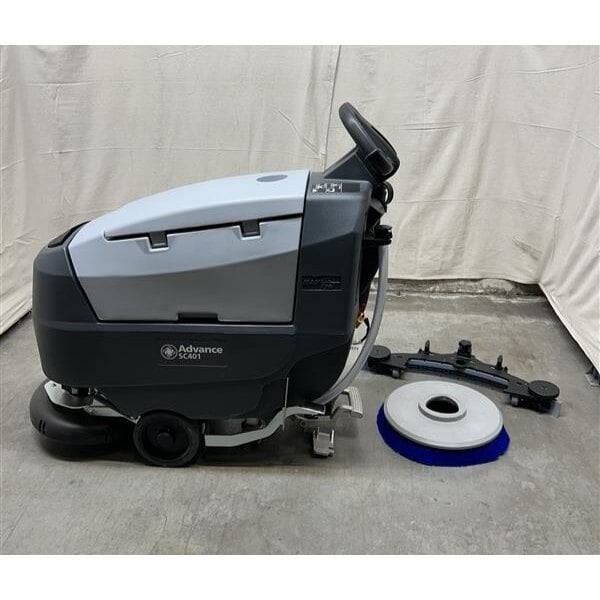 Scratch and Dent Advance SC401 17B 56385361 17" Walk Behind Small Floor Scrubber with (2) 98 Ah Gel Batteries, Charger, and Brush - 7.9 Gallon