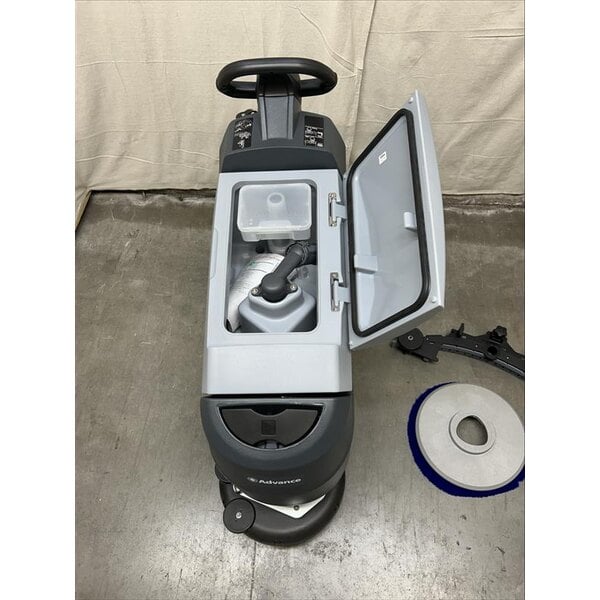 Scratch and Dent Advance SC401 17B 56385361 17" Walk Behind Small Floor Scrubber with (2) 98 Ah Gel Batteries, Charger, and Brush - 7.9 Gallon