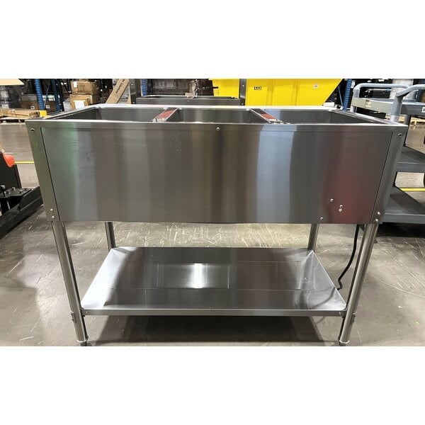 Scratch and Dent Avantco STE-3S Three Pan Open Well Electric Steam Table with Undershelf - 120V, 1500W