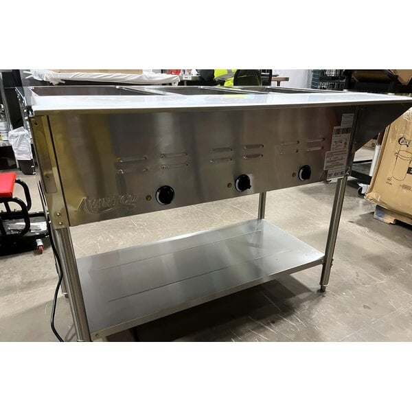 Scratch and Dent Avantco STE-3S Three Pan Open Well Electric Steam Table with Undershelf - 120V, 1500W