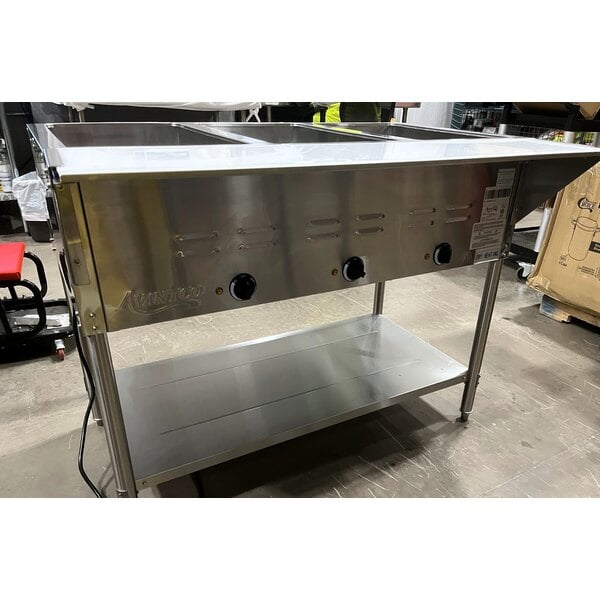 Scratch and Dent Avantco STE-3S Three Pan Open Well Electric Steam Table with Undershelf - 120V, 1500W