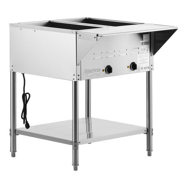 Scratch and Dent Avantco STE-2S Two Pan Open Well Electric Steam Table with Undershelf - 120V, 1000W