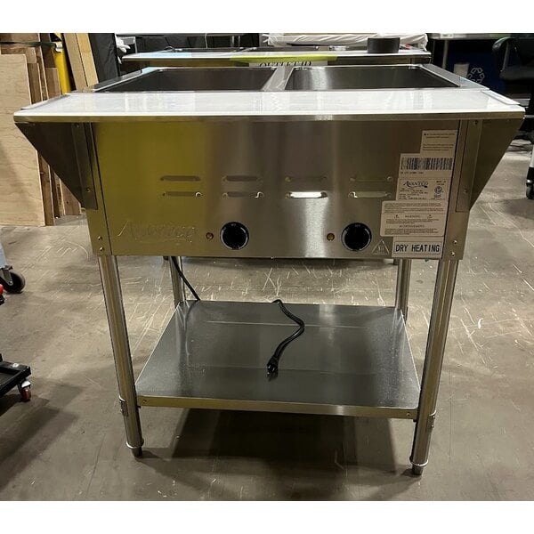Scratch and Dent Avantco STE-2S Two Pan Open Well Electric Steam Table with Undershelf - 120V, 1000W