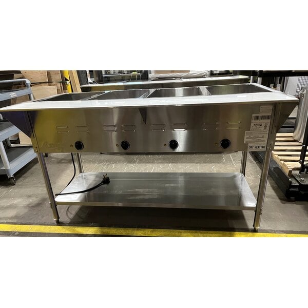 Scratch and Dent Avantco STE-4SA Four Pan Open Well Electric Steam Table with Undershelf - 120V, 2000W