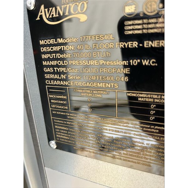 Scratch and Dent Avantco F3-ES-P 35-40 lb. Liquid Propane Stainless Steel Floor Fryer - 70,000 BTU