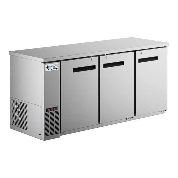 Scratch and Dent Avantco UBB-378-HC-S 79" Stainless Steel Counter Height Solid Door Back Bar Refrigerator with LED Lighting