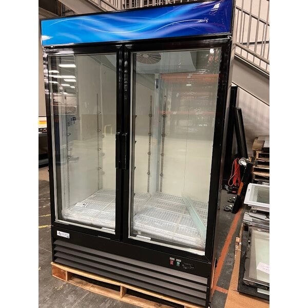 Scratch and Dent Avantco GDC-49-HC 53" Black Swing Glass Door Merchandiser Refrigerator with LED Lighting