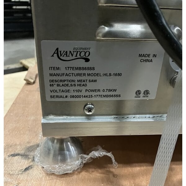 Scratch and Dent Avantco EMBS65SS 65" Blade Stainless Steel Countertop Vertical Band Meat Saw - 1 hp, 120V