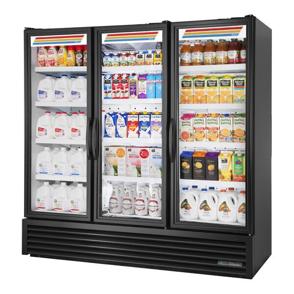 Scratch and Dent True FLM-81~TSL01 80 3/4" Black Refrigerated Glass Door Merchandiser with LED Lighting and Full Length Doors