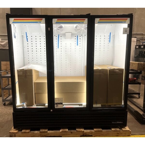 Scratch and Dent True FLM-81~TSL01 80 3/4" Black Refrigerated Glass Door Merchandiser with LED Lighting and Full Length Doors