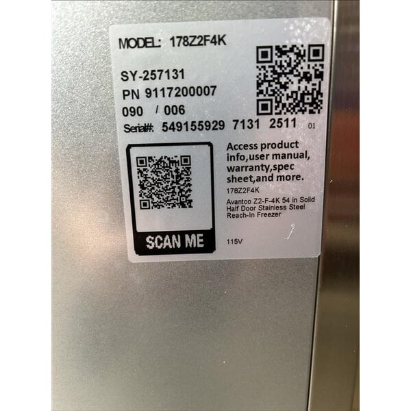 Scratch and Dent Avantco Z2-F4-K 54" Solid Half Door Stainless Steel Reach-In Freezer