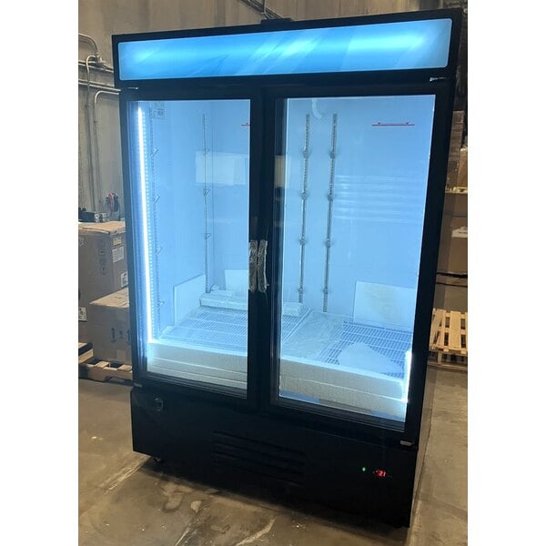 Scratch and Dent MainStreet Equipment GMC-49 52 3/4" Black Swing Glass Door Merchandiser Refrigerator - 120V