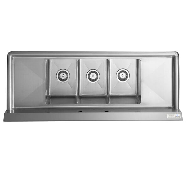 Scratch and Dent Steelton 54" Three Compartment Commercial Sink with Two 12" Drainboards