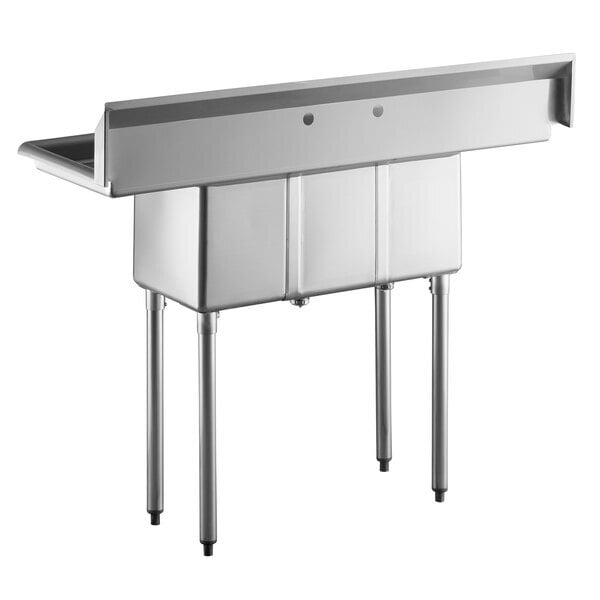 Scratch and Dent Steelton 54" Three Compartment Commercial Sink with Two 12" Drainboards