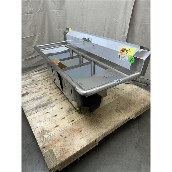 Scratch and Dent Steelton 54" Three Compartment Commercial Sink with Two 12" Drainboards