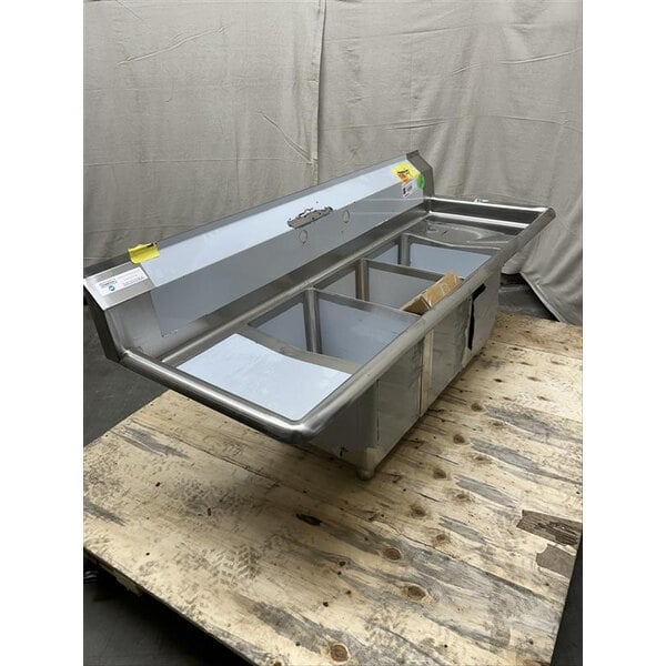Scratch and Dent Steelton 54" Three Compartment Commercial Sink with Two 12" Drainboards
